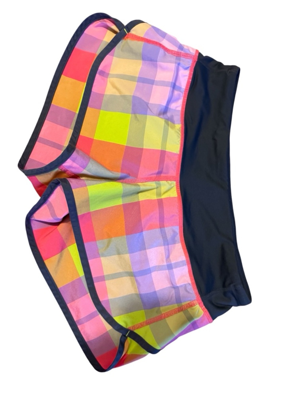 lululemon athletica Neon Plaid Kids' Athletic Shorts - Black Waistband size 2